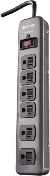 Woods PRO - 6 Outlets, 125 Volts, 15 Amps, 3' Cord, Power Outlet Strip - Keyhole Mount, 5-15 NEMA Configuration, 11-3/4" Strip, cULus - Industrial Tool & Supply