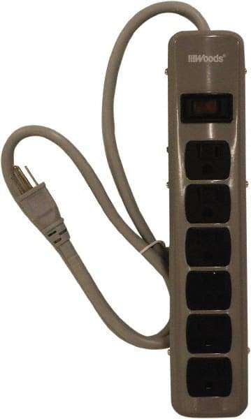 Woods PRO - 6 Outlets, 125 Volts, 15 Amps, 5' Cord, Power Outlet Strip - Keyhole Mount, 5-15 NEMA Configuration, 11-3/4" Strip, cULus - Industrial Tool & Supply