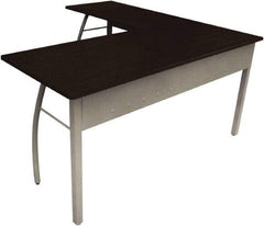 Linea Italia - Woodgrain Laminate L-Shaped Desk - 59-1/8" Wide x 59-1/8" Deep x 29-1/2" High, Mocha & Gray - Industrial Tool & Supply