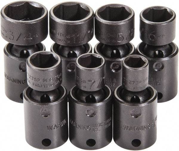 Proto - 7 Piece 3/8" Drive Black Finish Impact Socket Set - 6 Points, 3/8" to 3/4" Range, Inch Measurement Standard - Industrial Tool & Supply
