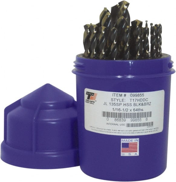 Triumph Twist Drill - 1/16 to 1/2", 135° Point, Bronze/Black Oxide Finish, High Speed Steel Jobber Length Drill Bit Set - Industrial Tool & Supply