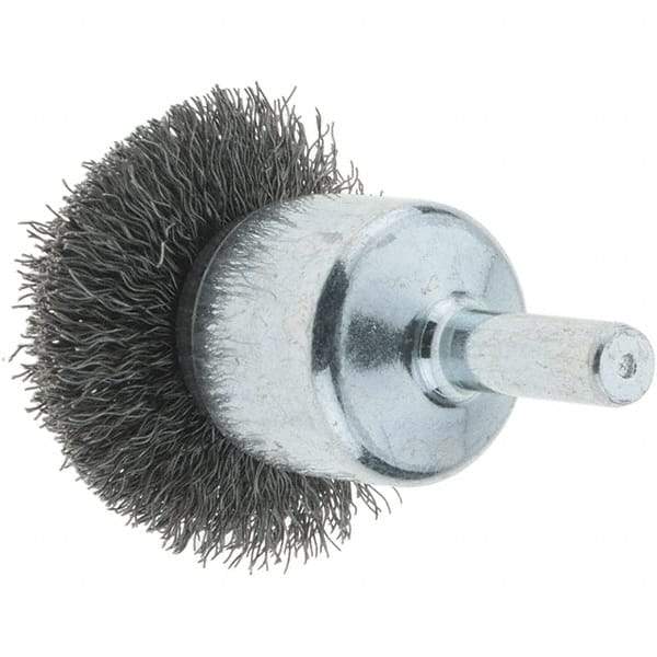 Tru-Maxx - 1-1/2" Brush Diam, Crimped, Flared End Brush - 1/4" Diam Steel Shank, 20,000 Max RPM - Industrial Tool & Supply