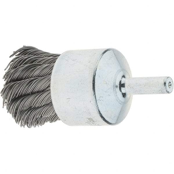 Tru-Maxx - 1-1/8" Brush Diam, Knotted, End Brush - 1/4" Diam Steel Shank, 22,000 Max RPM - Industrial Tool & Supply