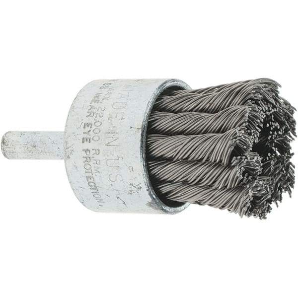 Tru-Maxx - 1-1/8" Brush Diam, Knotted, End Brush - 1/4" Diam Steel Shank, 22,000 Max RPM - Industrial Tool & Supply