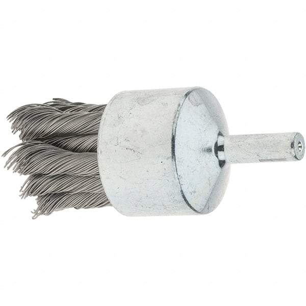 Tru-Maxx - 1-1/8" Brush Diam, Knotted, End Brush - 1/4" Diam Steel Shank, 22,000 Max RPM - Industrial Tool & Supply