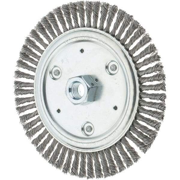 Tru-Maxx - 7" OD, 5/8-11 Arbor Hole, Stringer Bead Steel Wheel Brush - 3/16" Face Width, 1-1/8" Trim Length, 0.02" Filament Diam, 9,000 RPM - Industrial Tool & Supply