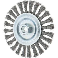 Tru-Maxx - 6" OD, 5/8-11 Arbor Hole, Knotted Steel Wheel Brush - 1/2" Face Width, 1-3/8" Trim Length, 0.02" Filament Diam, 12,500 RPM - Industrial Tool & Supply