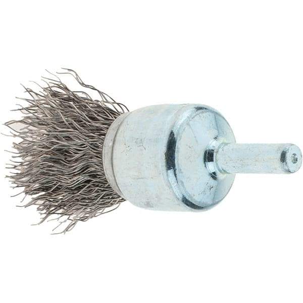 Tru-Maxx - 3/4" Brush Diam, Crimped, Flared End Brush - 1/4" Diam Steel Shank, 22,000 Max RPM - Industrial Tool & Supply