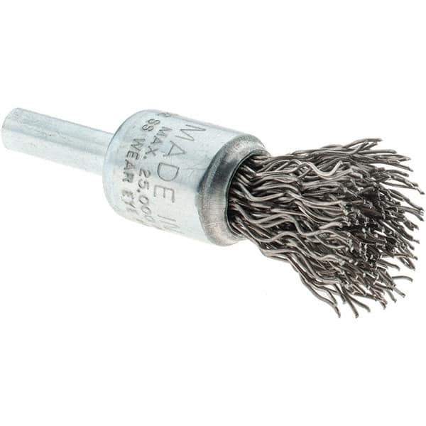Tru-Maxx - 1/2" Brush Diam, Crimped, Flared End Brush - 1/4" Diam Steel Shank, 25,000 Max RPM - Industrial Tool & Supply