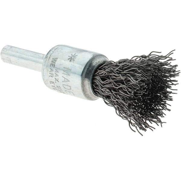 Tru-Maxx - 1/2" Brush Diam, Crimped, Flared End Brush - 1/4" Diam Steel Shank, 25,000 Max RPM - Industrial Tool & Supply