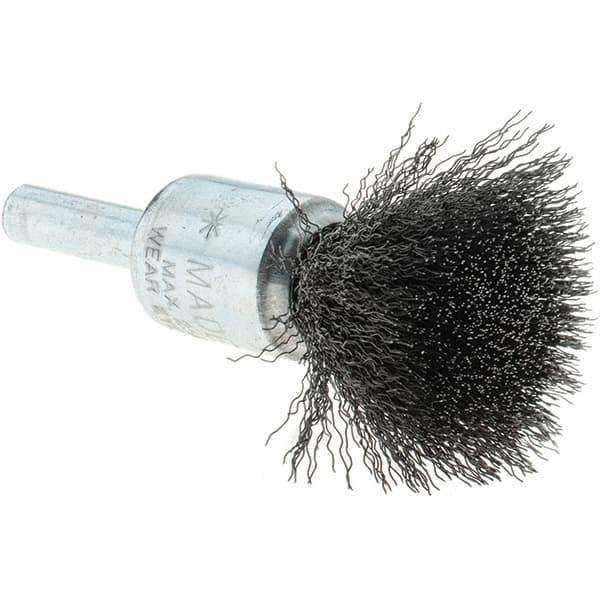 Tru-Maxx - 1/2" Brush Diam, Crimped, Flared End Brush - 1/4" Diam Steel Shank, 25,000 Max RPM - Industrial Tool & Supply