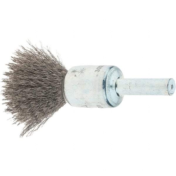 Tru-Maxx - 1/2" Brush Diam, Crimped, Flared End Brush - 1/4" Diam Steel Shank, 25,000 Max RPM - Industrial Tool & Supply