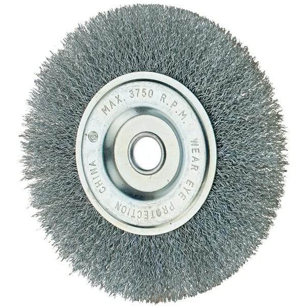 Tru-Maxx - 6" OD, 1/2" Arbor Hole, Crimped Steel Wheel Brush - 3/4" Face Width, 1-1/4" Trim Length, 0.014" Filament Diam, 6,000 RPM - Industrial Tool & Supply