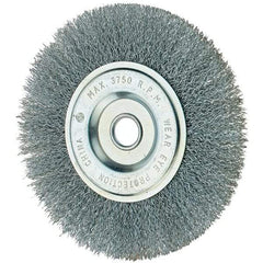 Tru-Maxx - 6" OD, 1/2" Arbor Hole, Crimped Steel Wheel Brush - 3/4" Face Width, 1-1/4" Trim Length, 0.014" Filament Diam, 6,000 RPM - Industrial Tool & Supply