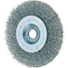 Tru-Maxx - 4" OD, 1/2" Arbor Hole, Crimped Steel Wheel Brush - 1/2" Face Width, 3/4" Trim Length, 0.014" Filament Diam, 6,000 RPM - Industrial Tool & Supply