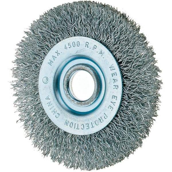 Tru-Maxx - 3" OD, 1/2" Arbor Hole, Crimped Steel Wheel Brush - 7/16" Face Width, 1/2" Trim Length, 0.008" Filament Diam, 12,500 RPM - Industrial Tool & Supply