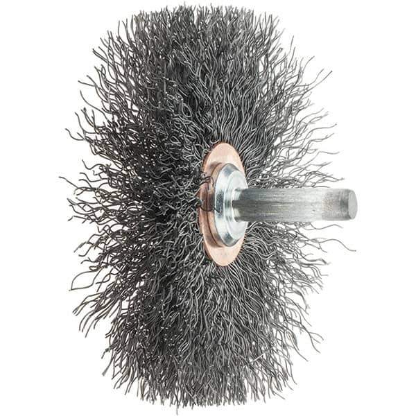 Tru-Maxx - 3" OD, 1/4" Shank Diam, Crimped Steel Wheel Brush - 1/2" Face Width, 1" Trim Length, 0.0118" Filament Diam, 20,000 RPM - Industrial Tool & Supply