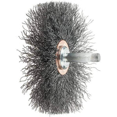 Tru-Maxx - 3" OD, 1/4" Shank Diam, Crimped Steel Wheel Brush - 1/2" Face Width, 1" Trim Length, 0.0118" Filament Diam, 20,000 RPM - Industrial Tool & Supply