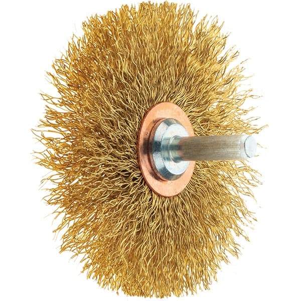 Tru-Maxx - 3" OD, 1/4" Shank Diam, Crimped Brass Wheel Brush - 1/2" Face Width, 1" Trim Length, 0.0118" Filament Diam, 20,000 RPM - Industrial Tool & Supply