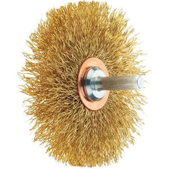 Tru-Maxx - 3" OD, 1/4" Shank Diam, Crimped Brass Wheel Brush - 1/2" Face Width, 1" Trim Length, 0.0118" Filament Diam, 20,000 RPM - Industrial Tool & Supply