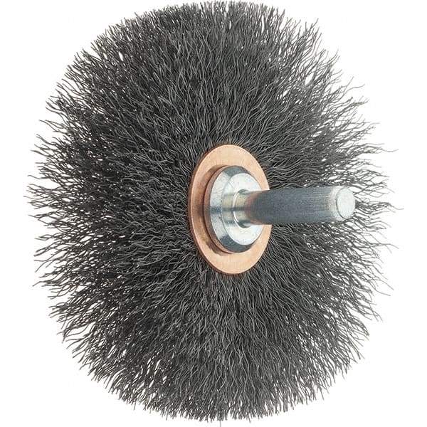 Tru-Maxx - 3" OD, 1/4" Shank Diam, Crimped Steel Wheel Brush - 1/2" Face Width, 1" Trim Length, 0.008" Filament Diam, 12,500 RPM - Industrial Tool & Supply