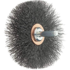 Tru-Maxx - 3" OD, 1/4" Shank Diam, Crimped Steel Wheel Brush - 1/2" Face Width, 1" Trim Length, 0.008" Filament Diam, 12,500 RPM - Industrial Tool & Supply