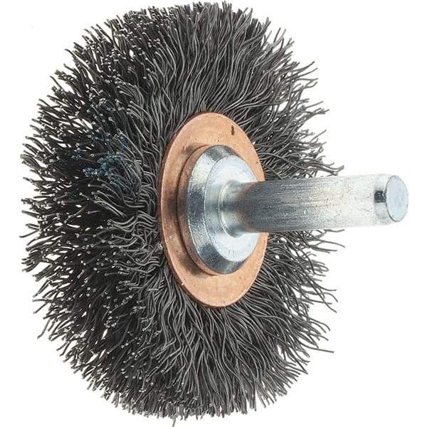Tru-Maxx - 2" OD, 1/4" Shank Diam, Crimped Steel Wheel Brush - 3/8" Face Width, 1/2" Trim Length, 0.0118" Filament Diam, 20,000 RPM - Industrial Tool & Supply