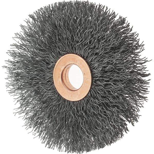 Tru-Maxx - 3" OD, 1/2" Arbor Hole, Crimped Steel Wheel Brush - 5/8" Face Width, 1" Trim Length, 0.0118" Filament Diam, 20,000 RPM - Industrial Tool & Supply
