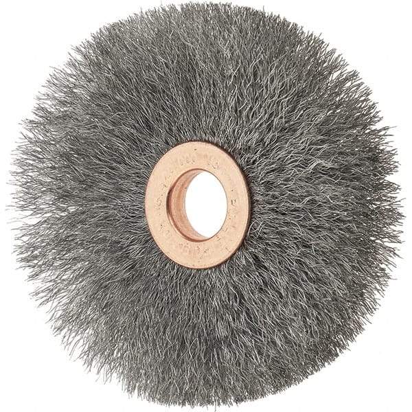 Tru-Maxx - 3" OD, 1/2" Arbor Hole, Crimped Stainless Steel Wheel Brush - 5/8" Face Width, 1" Trim Length, 0.006" Filament Diam, 20,000 RPM - Industrial Tool & Supply