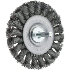 Tru-Maxx - 3-1/4" OD, 1/4" Shank Diam, Knotted Steel Wheel Brush - 3/8" Face Width, 5/8" Trim Length, 0.014" Filament Diam, 25,000 RPM - Industrial Tool & Supply