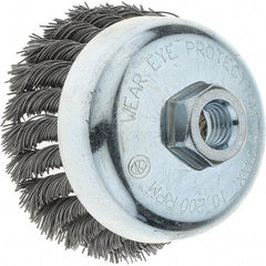 Tru-Maxx - 4" Diam, 5/8-11 Threaded Arbor, Steel Fill Cup Brush - 0.023 Wire Diam, 1-1/4" Trim Length, 10,200 Max RPM - Industrial Tool & Supply