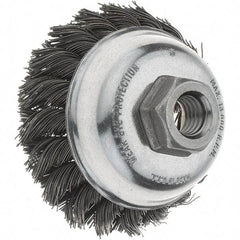 Tru-Maxx - 3-1/2" Diam, 5/8-11 Threaded Arbor, Steel Fill Cup Brush - 0.023 Wire Diam, 7/8" Trim Length, 13,000 Max RPM - Industrial Tool & Supply