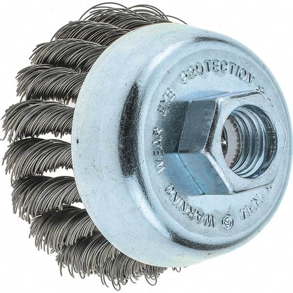 Tru-Maxx - 2-3/4" Diam, 5/8-11 Threaded Arbor, Steel Fill Cup Brush - 0.014 Wire Diam, 1" Trim Length, 14,000 Max RPM - Industrial Tool & Supply