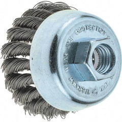 Tru-Maxx - 2-3/4" Diam, 5/8-11 Threaded Arbor, Steel Fill Cup Brush - 0.014 Wire Diam, 1" Trim Length, 14,000 Max RPM - Industrial Tool & Supply
