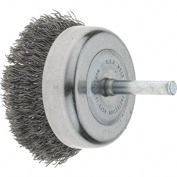 Tru-Maxx - 2-3/4" Diam, 1/4" Shank Diam, Steel Fill Cup Brush - 0.0118 Wire Diam, 7/8" Trim Length, 6,000 Max RPM - Industrial Tool & Supply