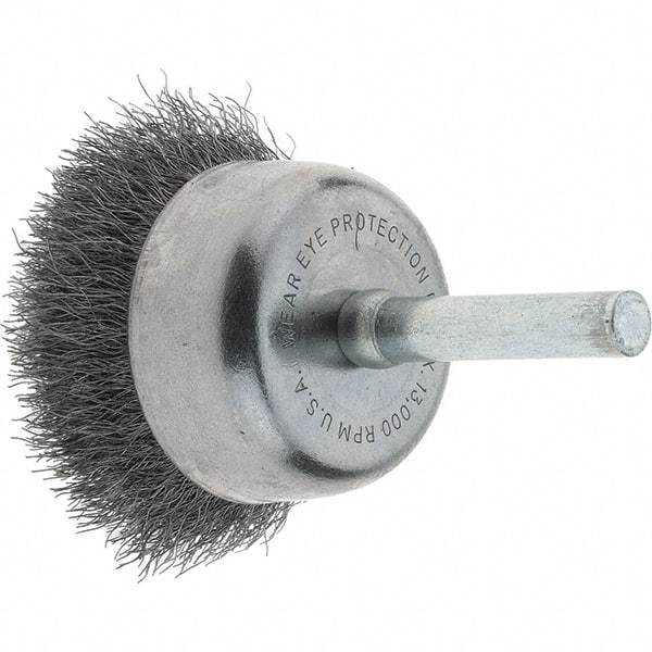 Tru-Maxx - 1-3/4" Diam, 1/4" Shank Diam, Steel Fill Cup Brush - 0.0118 Wire Diam, 3/4" Trim Length, 13,000 Max RPM - Industrial Tool & Supply