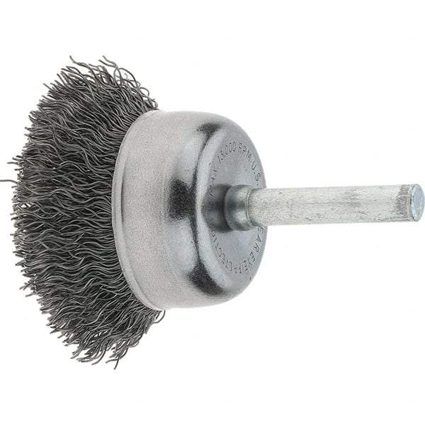 Tru-Maxx - 1-3/4" Diam, 1/4" Shank Diam, Steel Fill Cup Brush - 0.006 Wire Diam, 3/4" Trim Length, 13,000 Max RPM - Industrial Tool & Supply