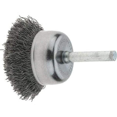 Tru-Maxx - 1-3/4" Diam, 1/4" Shank Diam, Steel Fill Cup Brush - 0.006 Wire Diam, 3/4" Trim Length, 13,000 Max RPM - Industrial Tool & Supply