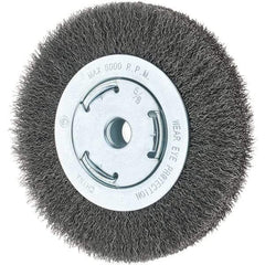 Tru-Maxx - 6" OD, 5/8-11 Arbor Hole, Crimped Steel Wheel Brush - 7/8" Face Width, 1-1/8" Trim Length, 0.014" Filament Diam, 6,000 RPM - Industrial Tool & Supply