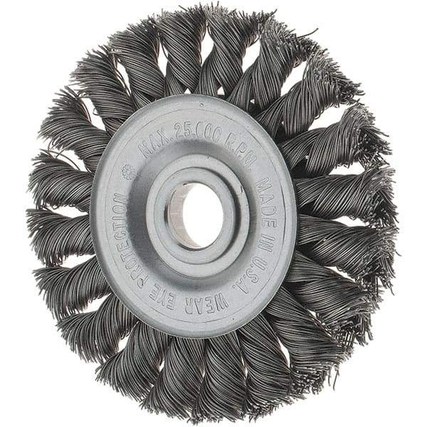 Tru-Maxx - 3" OD, 1/2" Arbor Hole, Knotted Steel Wheel Brush - 3/8" Face Width, 3/8" Trim Length, 0.0118" Filament Diam, 25,000 RPM - Industrial Tool & Supply