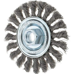 Tru-Maxx - 4" OD, 5/8-11 Arbor Hole, Knotted Steel Wheel Brush - 1/2" Face Width, 7/8" Trim Length, 0.014" Filament Diam, 20,000 RPM - Industrial Tool & Supply