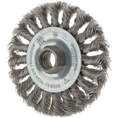 Tru-Maxx - 4" OD, 5/8-11 Arbor Hole, Knotted Stainless Steel Wheel Brush - 1/2" Face Width, 7/8" Trim Length, 0.014" Filament Diam, 20,000 RPM - Industrial Tool & Supply