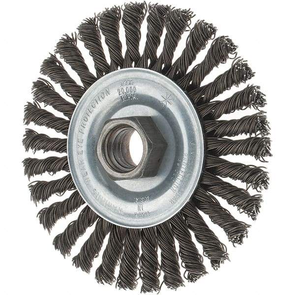 Tru-Maxx - 4" OD, 5/8-11 Arbor Hole, Stringer Bead Steel Wheel Brush - 1/4" Face Width, 7/8" Trim Length, 0.02" Filament Diam, 20,000 RPM - Industrial Tool & Supply