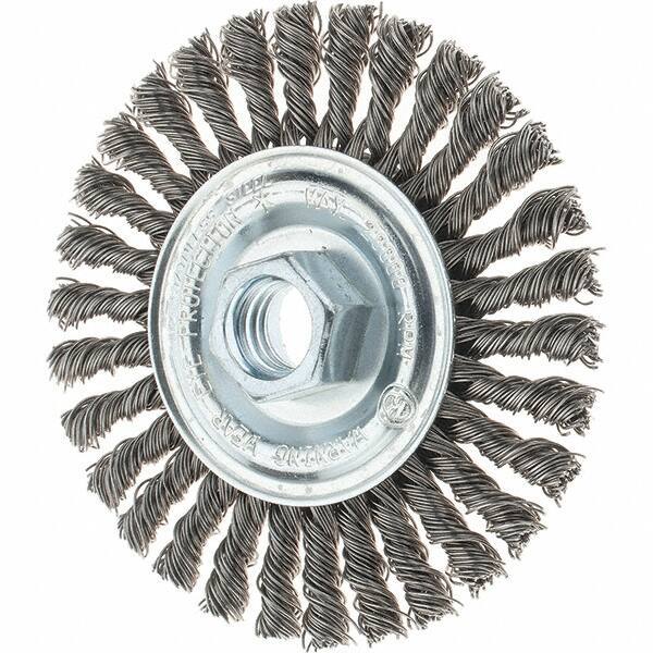Tru-Maxx - 4" OD, 5/8-11 Arbor Hole, Stringer Bead Stainless Steel Wheel Brush - 1/4" Face Width, 7/8" Trim Length, 0.02" Filament Diam, 20,000 RPM - Industrial Tool & Supply