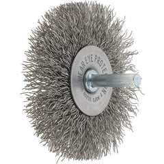 Tru-Maxx - 3" OD, 1/4" Shank Diam, Crimped Stainless Steel Wheel Brush - 1/2" Face Width, 13/16" Trim Length, 0.014" Filament Diam, 20,000 RPM - Industrial Tool & Supply