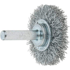 Tru-Maxx - 1-1/2" OD, 1/4" Shank Diam, Crimped Steel Wheel Brush - 1/4" Face Width, 3/8" Trim Length, 0.0118" Filament Diam, 20,000 RPM - Industrial Tool & Supply