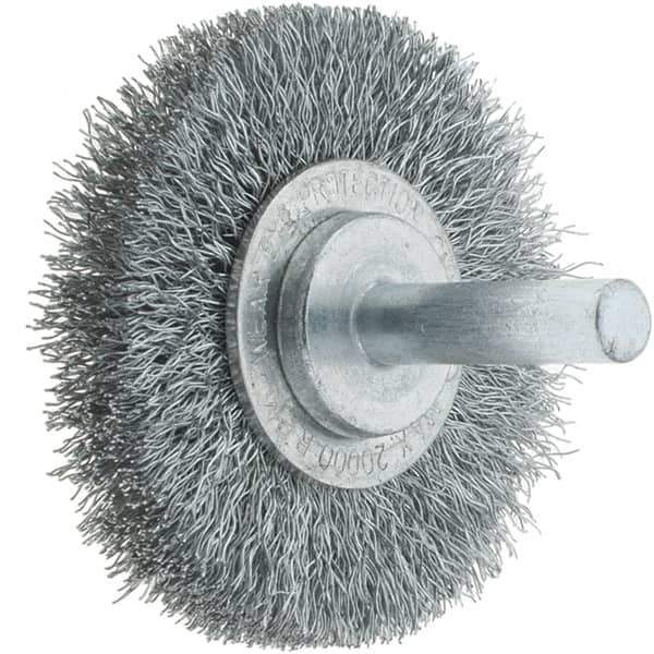 Tru-Maxx - 2" OD, 1/4" Shank Diam, Crimped Steel Wheel Brush - 3/8" Face Width, 7/16" Trim Length, 0.008" Filament Diam, 20,000 RPM - Industrial Tool & Supply