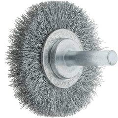Tru-Maxx - 2" OD, 1/4" Shank Diam, Crimped Steel Wheel Brush - 3/8" Face Width, 7/16" Trim Length, 0.008" Filament Diam, 20,000 RPM - Industrial Tool & Supply