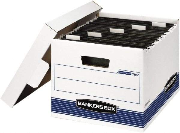 BANKERS BOX - 1 Compartment, 12-5/8" Wide x 10" High x 15-5/8" Deep, Storage Box - Corrugated Cardboard, White/Blue - Industrial Tool & Supply