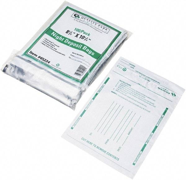 Quality Park - 1 Compartment, 8-1/2" Wide x 10-1/2" High x 1-3/16" Deep, Deposit Bag - Plastic, White - Industrial Tool & Supply